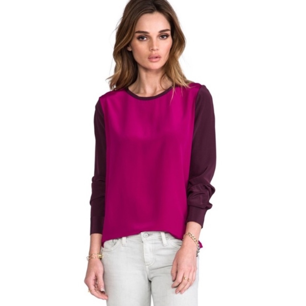 DVF Diane Von Furstenberg Women's Silk Louisa Blouse Plum & Fuchsia Size 6